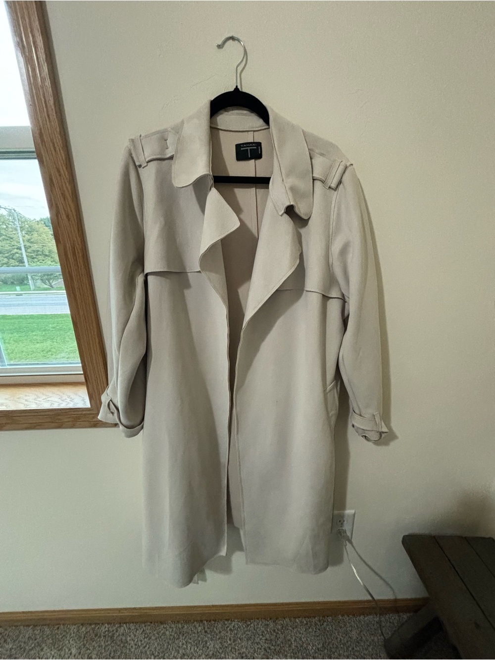 Tahari Light Beige Open-Front Trench Coat